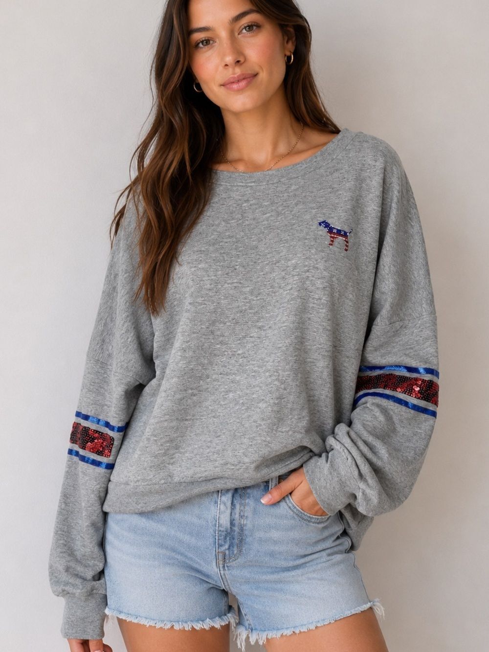 Victoria's Secret PINK “LOVE PINK” Sequin Patriotic Long-Sleeve Tee. Size Small - Picture 1 of 13
